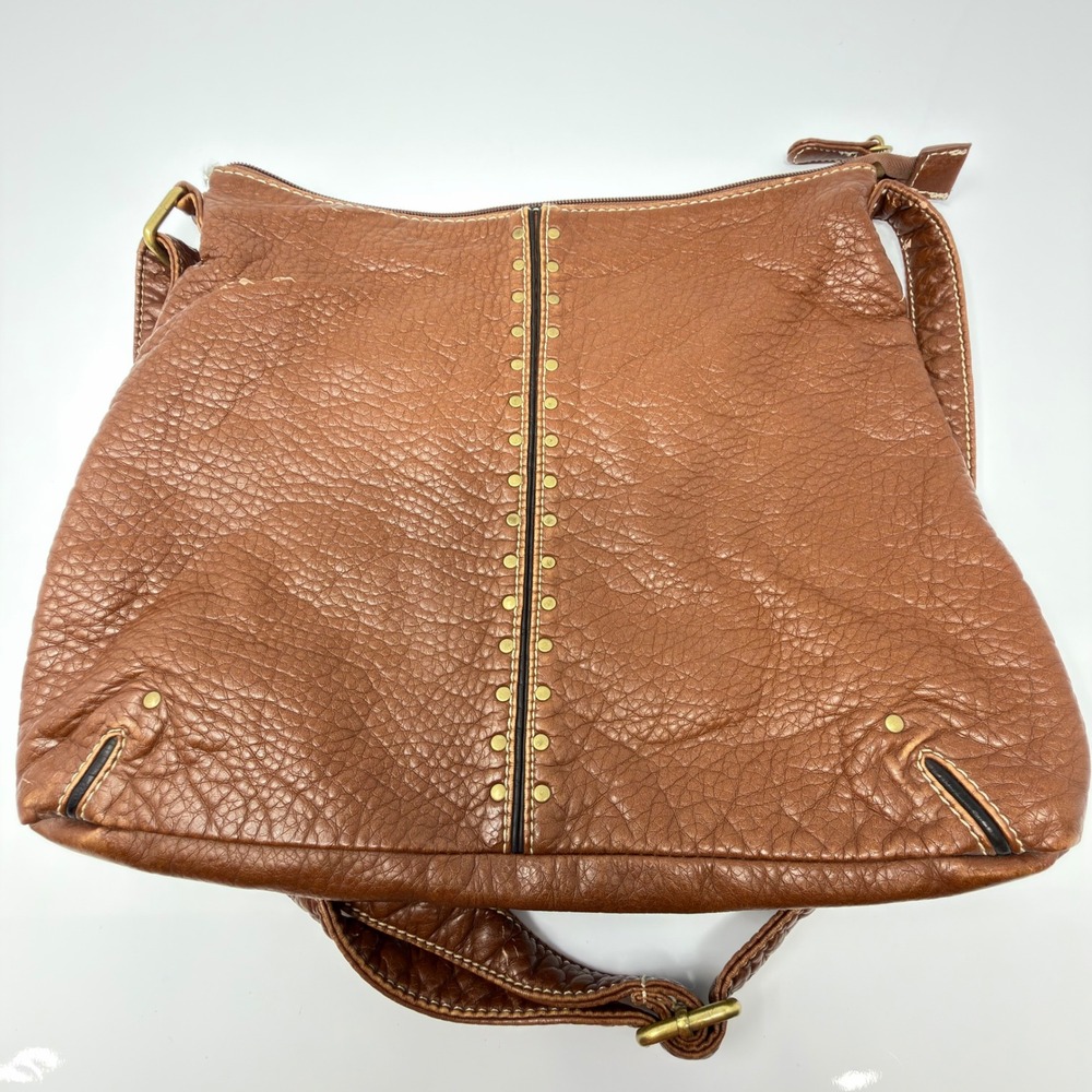 Marc Ecko Crossbody Bag Womens OS Brown Pebbled Faux Leather Studded Boho Hobo